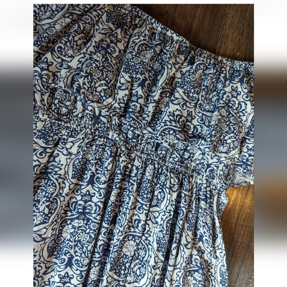 YIDARTON WOMEN'S STRAPLESS MAXI DRESS Stretchy Blue & White Floral Print Large - Picture 16 of 16